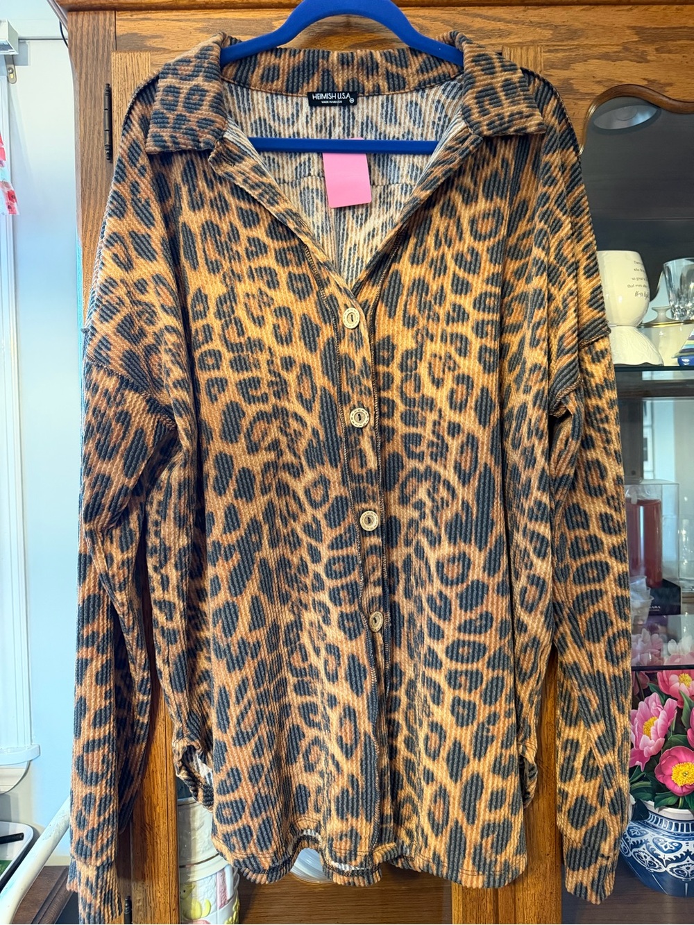 Leopard Print Button-Front Ribbed Leopard Top, NWT, $25
